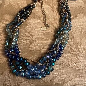 Ali‎ Khan blue beaded faceted necklace & bracelet. Matching ring, and earrings